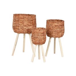 DKD Home Decor Macetero Cottage Marrón 33 x 60 x 33 cm de Fibra y Madera - Set de 3 (2 Unidades)