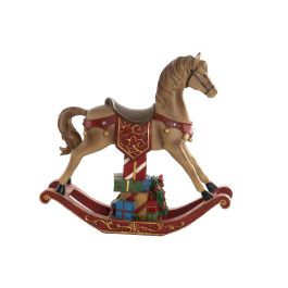 DKD Home Decor Figura Navidad Caballo Tradicional con LED, Resina, Pilas AA, Marrón Rojo 10x32x34 cm