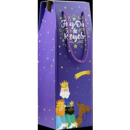 Bismark 333603 Caja con Asa Botellero Efecto Madera Reyes Magos Colores Surtidos (13x36x10 cm)