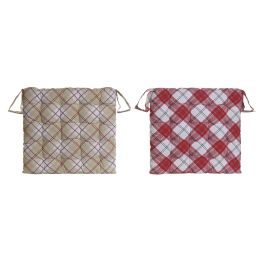 DKD Home Decor Cojin Silla Navidad Tradicional Rojo Blanco Algodon Polyester Velcro 40 x 4 x 40 cm (4 Unidades)