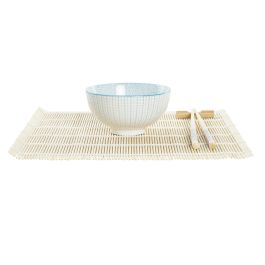 DKD Home Decor Set 16 Piezas Sushi Azul Blanco Gres Bambú 14.5 x 14.5 x 31 cm Apto Microondas y Lavavajillas