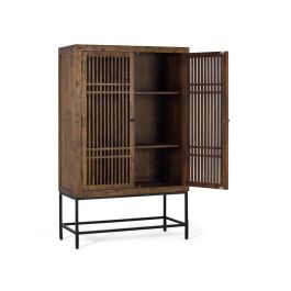 Armario de 2 Puertas GINER Y COLOMER en Madera de Acacia con Patas de Metal, 160 x 100 x 45 cm