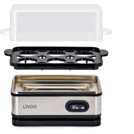 Livoo DOC290 Cocedor de huevos 400W para 6 huevos Acero inoxidable con función mantener caliente, incluye huevera, tapa y vaso medidor