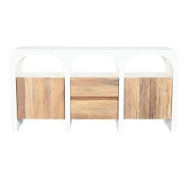 DKD Home Decor Buffet Mediterráneo de Madera Reciclada y Mango Blanco Natural 161x40x82 cm con 2 Cajones y 2 Puertas