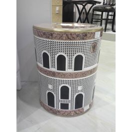 DKD Home Decor Mesita Auxiliar Jing door Multicolor Blanco Porcelana 33 x 42.5 x 33 cm