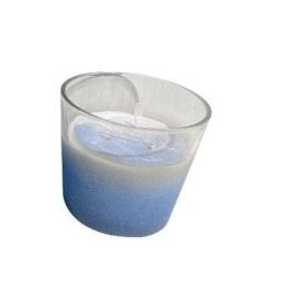 DKD Home Decor Vela Mediterraneo Cristal y Cera Azul Blanco 430gr 13.5x13.5x12.5 cm