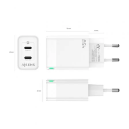 AISENS - CARGADOR GAN 45W, 2XUSB-C PD3.0 QC4.0, BLANCO