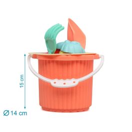 KioKids Set de Cubo de Playa Coral con 7 Piezas para Bebés, Incluye Cubo, Pala, Rastrillo, Tamiz y Moldes de Arena con Formas Marinas