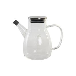 DKD Home Decor Aceitera Basicos 550ml de Borosilicato e Inox Transparente y Plateado con Cierre Hermético y Apta Lavavajillas