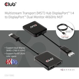 Club3D CSV-7220 Multi Stream Transport Hub DisplayPort a DP/HDMI 4K 60Hz - Adaptador de Vídeo USB