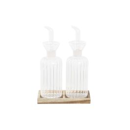 DKD Home Decor Set de 2 Aceitera Vinagrera Transparente Natural Borosilicato Acacia 7.5 x 21 x 14 cm