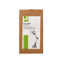 Q-connect Lámpara de Escritorio Polaris Metálica con Interruptor, Brazo Doble y 3 Articulaciones, Color Plata
