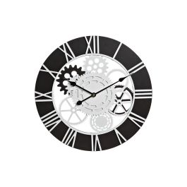 DKD Home Decor Reloj de Pared Estilo Loft con Engranajes Decorativos Vistos, de Hierro y MDF en Negro y Blanco, Dimensiones 60x60 cm