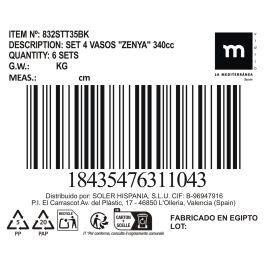 La Mediterranea Set 4 Vasos Zenya 340 cc - 8,6 x 9,8 cm (6 Cajas)