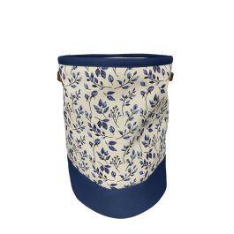 DKD Home Decor Cesta de Ropa Estilo Shabby Colección Indigo, de Poliéster, Colores Azul y Blanco, Ideal para Lavandería, Medidas 30x30x40 cm