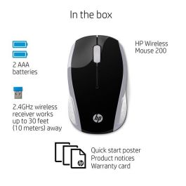 HP Ratón Inalámbrico 200 Pike Silver. Diseño Ambidextro Cómodo para Ambas Manos. Ratón Asequible para PC y Portátil