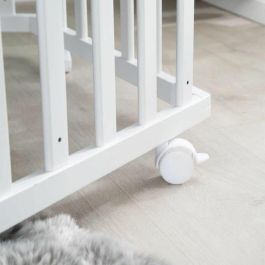 Roba AAAIG92169 Parque infantil hexagonal de madera lacada en blanco LITTLE STARS, altura regulable, funda acolchada, ruedas con freno.