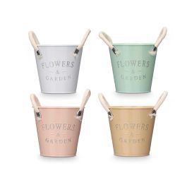 Ibergarden Macetero de metal con asas blancas, colores surtidos (beige, blanco, rosa, verde), 13 x 12 x 13 cm (36 Unidades)