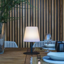 Lumisky STANDY MINI Dark Lámpara de Mesa Inalámbrica, Al. 25 cm, Base Negra, LED Blanco Cálido y Blanco