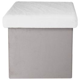 Home Deco Kids Caja-Puf Plegable Gris/Blanco con Pelo de Imitación para Decoración y Almacenamiento 38x38x38 cm