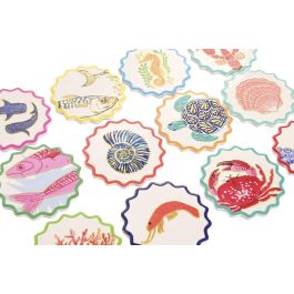 DKD Home Decor Posavasos Mediterraneo Blanco Multicolor Dolomita Corcho 72 Unidades 10.8 x 0.7 x 10.8 cm