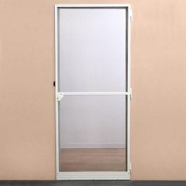 Mosquitera de Puerta Abatible H220 x L100 cm - Protección Insectos - Marco Aluminio Blanco - Lona Fibra de Vidrio - Apertura 180° Retorno Automático