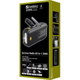 Sandberg 2000 Radio All-in-1 Supervivencia Compacta y Robusta, Powerbank, Altavoz, Linterna, Carga Solar y Manivela