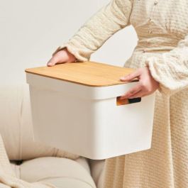 Confortime Caja Organizadora Multiusos Plástico Tapa Bambú L 36 x 27 x 23 cm