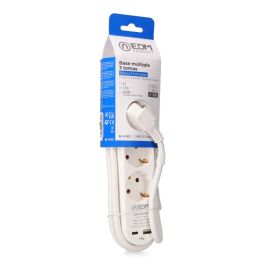 Edm Prolongador con 3 tomas Schuko + 2 USB (A+C) con Interruptor, Cable 1.5m H05VV-F 3G1.5mm², 16A 250V, Blanco