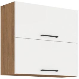 Rock ROCK80GUWH Mueble Columna 80 cm con 2 Puertas Basculantes, Acabado Roble Lancelot y Melamina Blanco Brillo