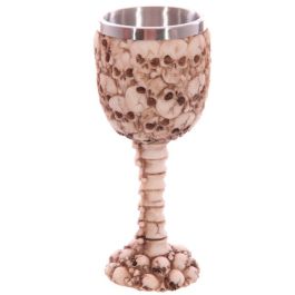 PUCKATOR Copa Decorativa Calavera y Espina Dorsal, Resina y Metal, 18x7.5x7.5cm