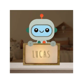Wondee Lampara Robbot Bebe Madera Personalizable con Nombre - Luz Nocturna Infantil con USB-C y Pilas, Incluye Kit Letras (170x50x125 mm) Precio: 43.197. SKU: B1JV4P5H2J
