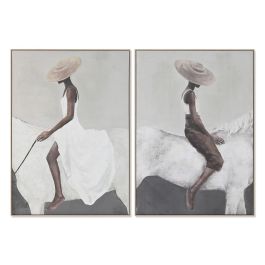 DKD Home Decor Cuadro Moderno de Lienzo y PS Blanco Gris Chica Caballo 140 x 100 cm (2 Unidades) Precio: 188.50000004. SKU: B1EPE6CC6S