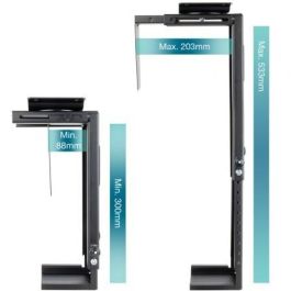 TooQ TQMUD01 Soporte de CPU Metálico para Escritorio/Pared Ajustable 88-203mm ancho, 300-533mm alto, 10kg, Negro