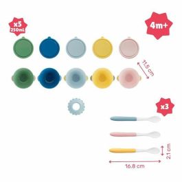 Badabulle Set 5 Cuencos 330ml Antideslizantes con Tapas y 3 Cucharas Blandas. Ideal para Bebés +4 Meses, Apto Microondas, Congelador, Sin BPA.