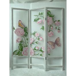 DKD Home Decor Biombo Shabby con Rosas, Biombo Separador Madera y Nylon, Colores Rosa Verde Blanco, 180 cm Alto x 150 cm Ancho Precio: 110.88999988. SKU: S3033726