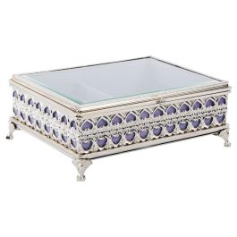 DKD Home Decor Joyero Tradicional Organizador de Joyas de Metal y Cristal en Lila y Plateado, 24 cm Ancho, 18 cm Largo, 7 cm Alto