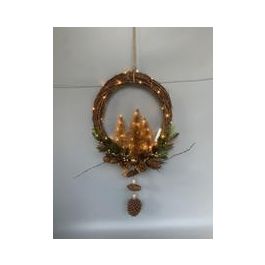 DKD Home Decor Decoración Colgante Navidad Alpina con Puerta, LED y Madera, Marrón Dorado, 90 cm Alto (2 Unidades)
