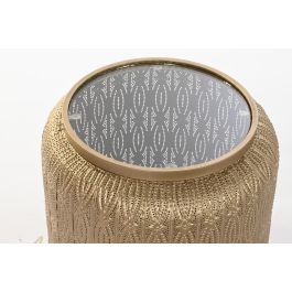DKD Home Decor Mesita Auxiliar Árabe con Lámpara E27 Dorado de Metal 42x44x42 cm