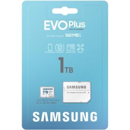 Samsung Tarjeta de Memoria EVO Plus 1TB microSDXC con Adaptador, Clase 10 U3 V30 A2, 160MB/s Lectura - MB-MC1T0SA/EU