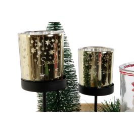 DKD Home Decor Portavelas Verde Natural Cristal y Metal Set de 7 piezas 24.5 x 28 x 24.5 cm