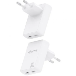 Aisens ASCH-30W2P075-W Cargador de Pared GaN 30W 2x USB-C Blanco