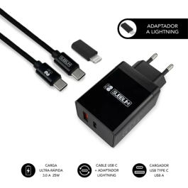 Subblim Cargador Pared Ultra Rápido 2xUSB PD25W QC3.0 SUBCHG-3WPD11 con Cable USB C a USB C y Lightning Negro Precio: 15.49999957. SKU: B1EFX8VPLK