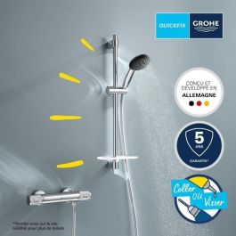 Set de ducha con mezclador termostático, rociador de 3 chorros, barra de 60 cm y flexo - GROHE 34791001 - Ahorro de agua - Cromo