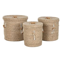 DKD Home Decor Cesta de Fibra Natural 41x41x38 cm Set de 3 Cestas Básicas para Hogar