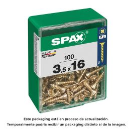 Spax 4081020350162 Caja 100 unid. Tornillo Madera Universal Yellox 3,5x16mm Cabeza Plana Rosca Completa Ranura Cruz Z2 4CUT Precio: 3.99499166. SKU: S7913868