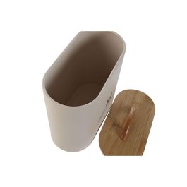 DKD Home Decor Bote de Comida para Gato Metálico con Bambú, Color Beige Natural, Capacidad 3,6 Litros, Medidas 10 x 21 x 20 cm