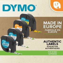 Dymo 91203 Cinta Negro Sobre Rojo, 12mm x 4M Plástico, Rotuladora Letratag