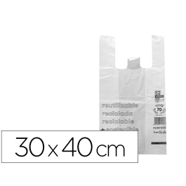 Blanca Bolsa Camiseta 70% Reciclada Blanca 50 mc 30x40 cm Apta Legislación Bolsas 2021 Precio: 7.79000057. SKU: B1CKEP664S