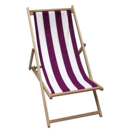 Jardin Prive Chilienne Biarritz Tulipán Rayas Blanco - Sillón Plegable Reclinable 4 Posiciones, Haya Sólida, Lona Algodón 210g, 120kg